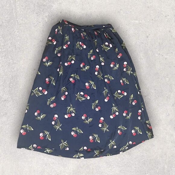 Joie | EUC Almudena Cherry Print Silk Wrap Skirt In Dark Navy Size Small - Picture 9 of 10